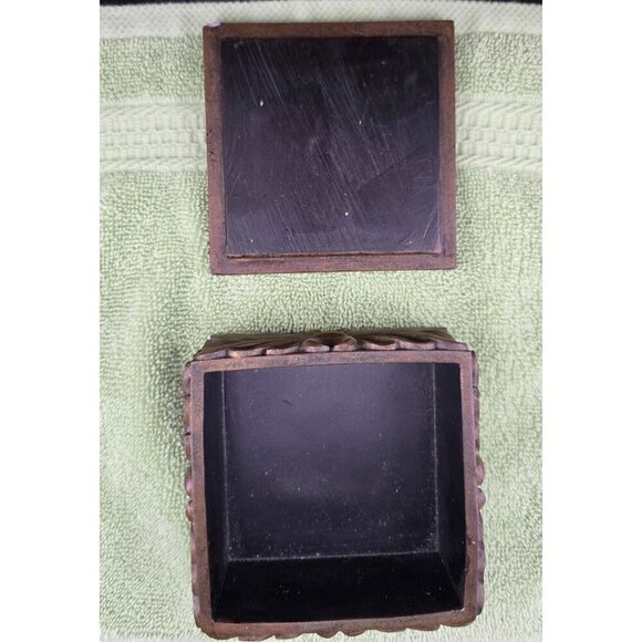 Jewelry Trinket Box With Floral Design Brown Finish 4 x 4 - Picture 5 of 8